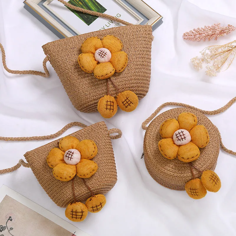 Flowers Straw Woven Cute Mini Seaside Crossbody Bags