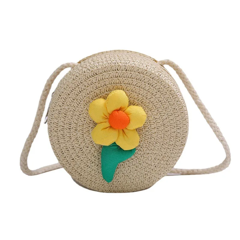 Flowers Straw Woven Cute Mini Seaside Crossbody Bags