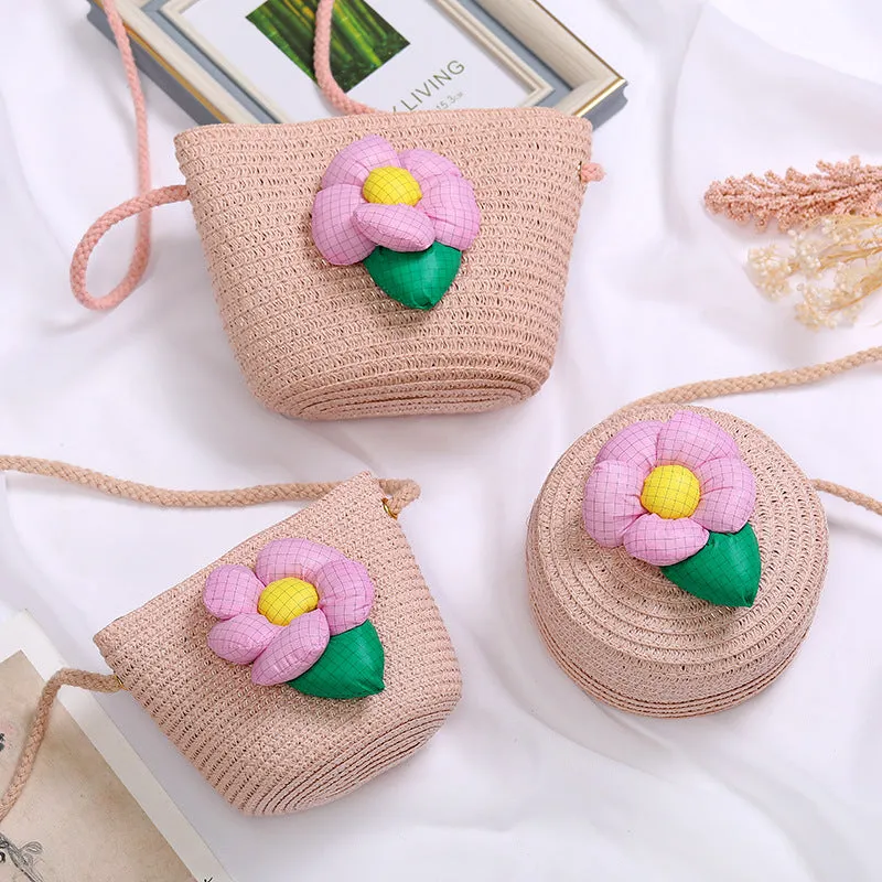 Flowers Straw Woven Cute Mini Seaside Crossbody Bags