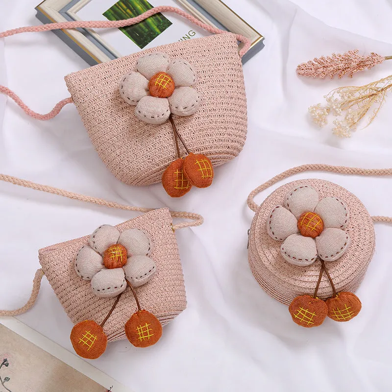 Flowers Straw Woven Cute Mini Seaside Crossbody Bags