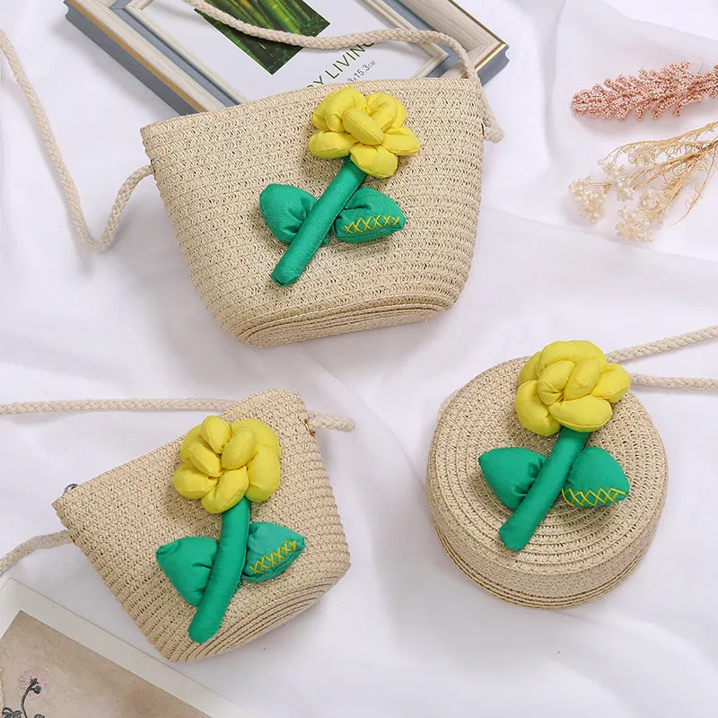 Flowers Straw Woven Cute Mini Seaside Crossbody Bags