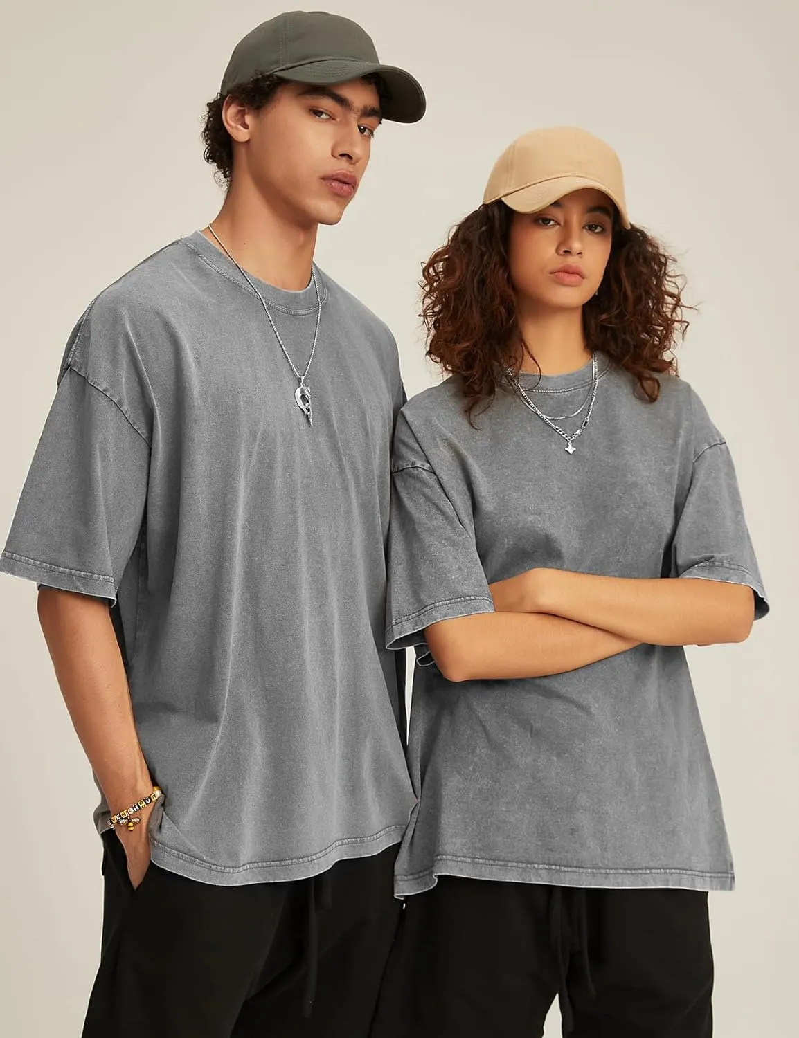 Flygo 3 Pack Men Oversized T Shirts Acid Washed Unisex Tee Loose Fit Short Sleeve Casual Streetwear Baggy Basic Tops