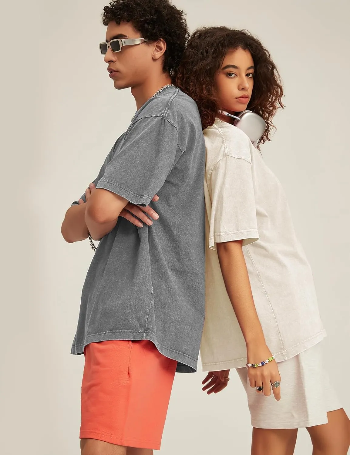 Flygo 3 Pack Men Oversized T Shirts Acid Washed Unisex Tee Loose Fit Short Sleeve Casual Streetwear Baggy Basic Tops