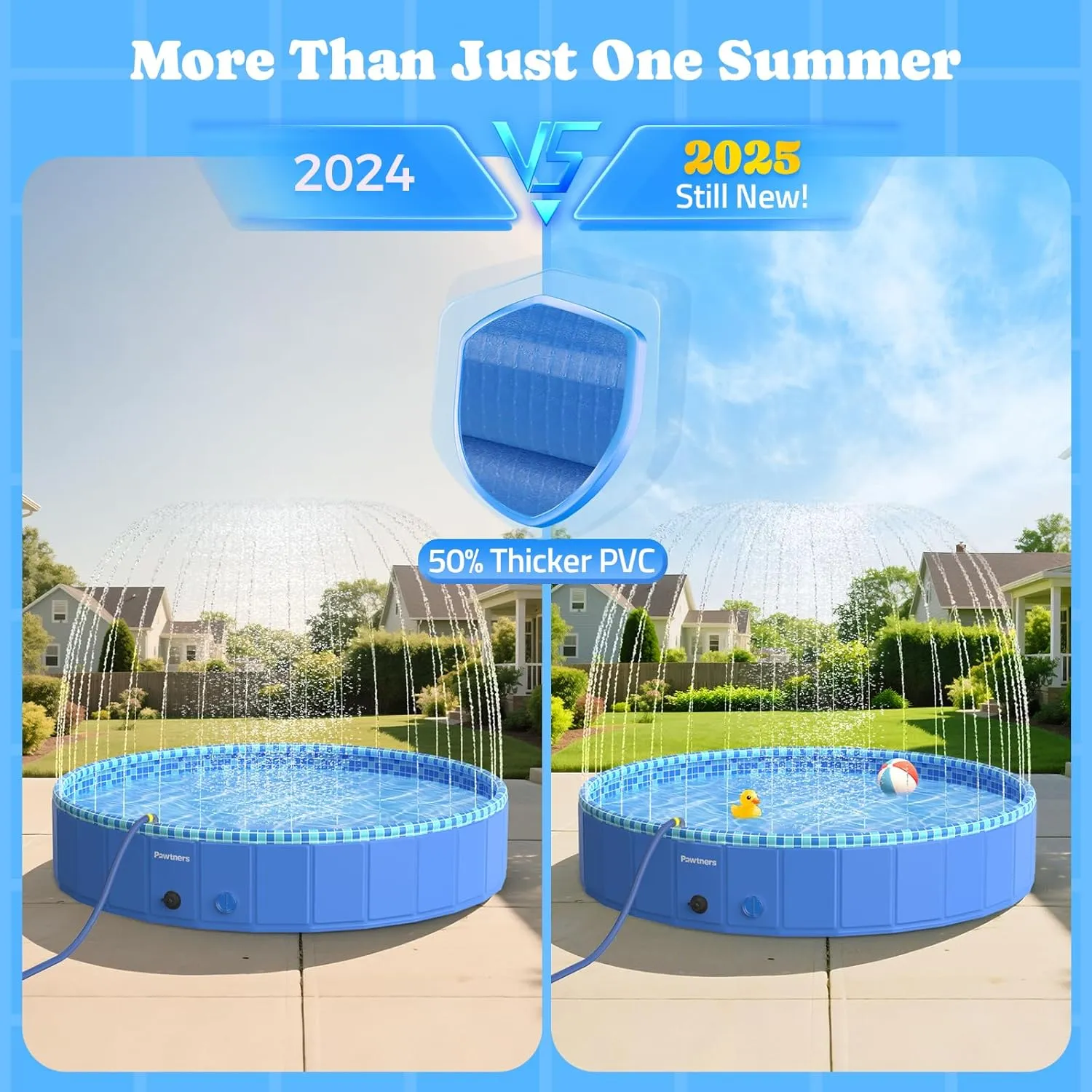 Foldable Dog Pool with Sprinkler RGB LED Light, 71" Collapsible Hard Plastic Kiddie Swimming Splash Pool for Small Medium Large Doggie Kitty Puppy, Pet Bathing Tub Wading Pool for Dogs Blue