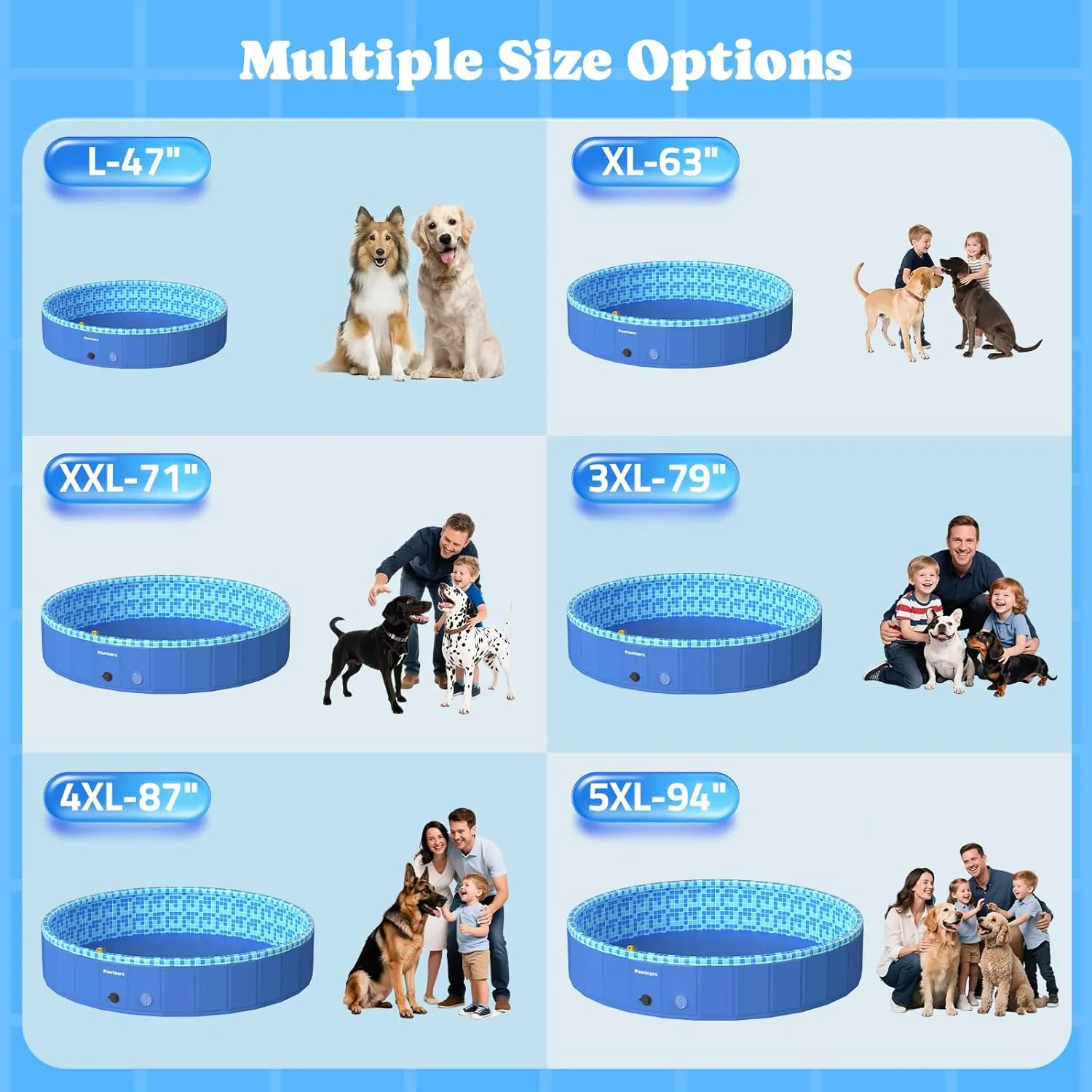 Foldable Dog Pool with Sprinkler RGB LED Light, 71" Collapsible Hard Plastic Kiddie Swimming Splash Pool for Small Medium Large Doggie Kitty Puppy, Pet Bathing Tub Wading Pool for Dogs Blue