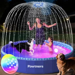 Foldable Dog Pool with Sprinkler RGB LED Light, 71" Collapsible Hard Plastic Kiddie Swimming Splash Pool for Small Medium Large Doggie Kitty Puppy, Pet Bathing Tub Wading Pool for Dogs Blue