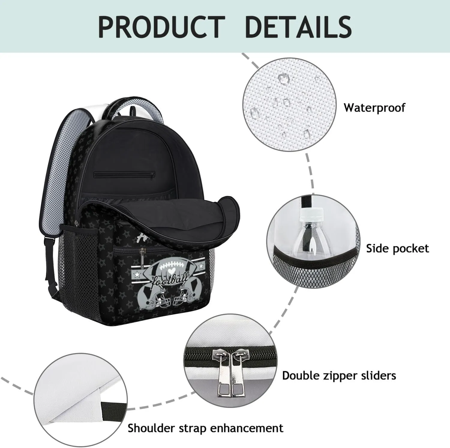 Football Backpack for Boys Girls, High Capacity Football Laptop Bag Casual Daypack For Adults Men Fans Gifts