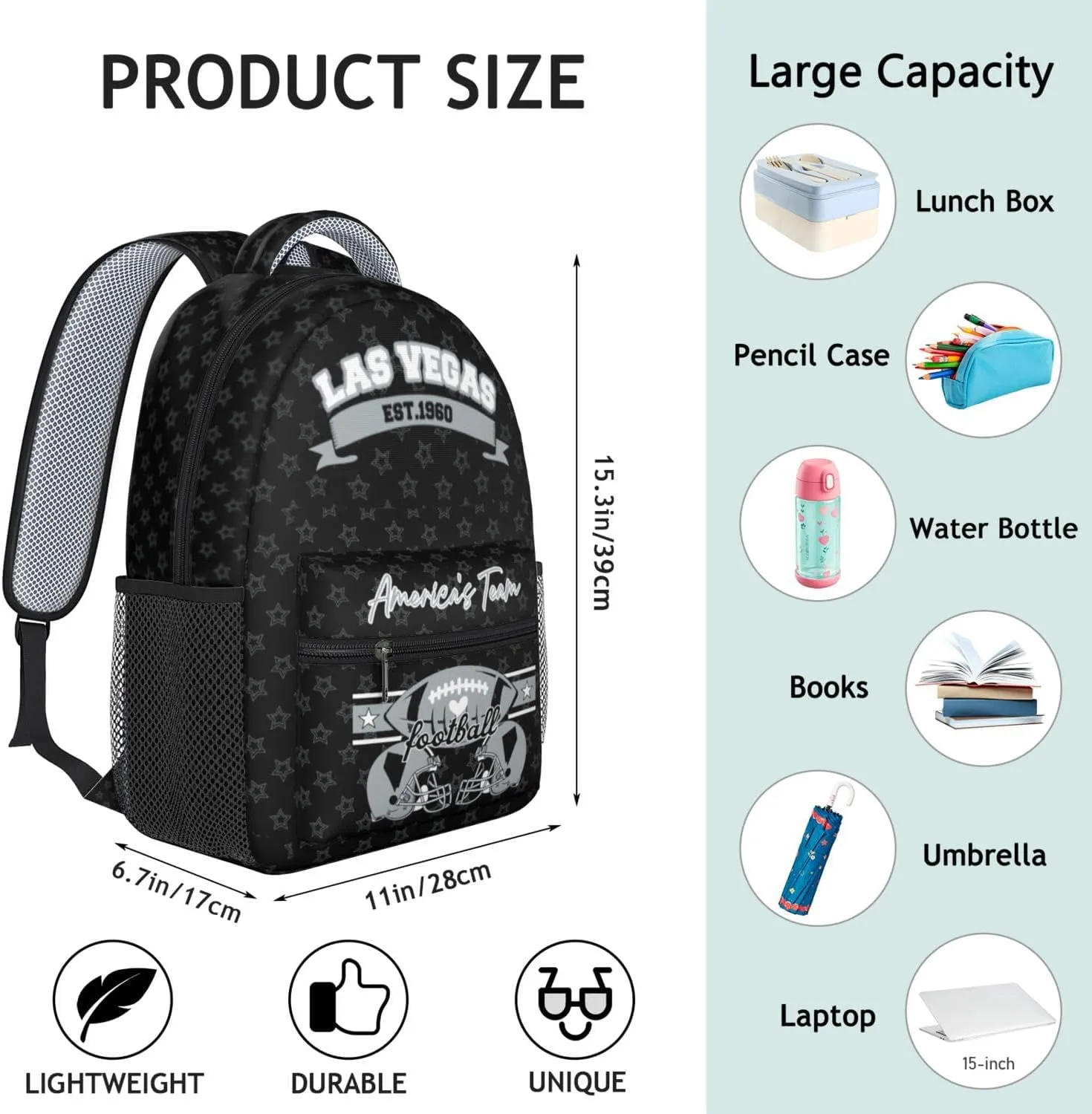Football Backpack for Boys Girls, High Capacity Football Laptop Bag Casual Daypack For Adults Men Fans Gifts