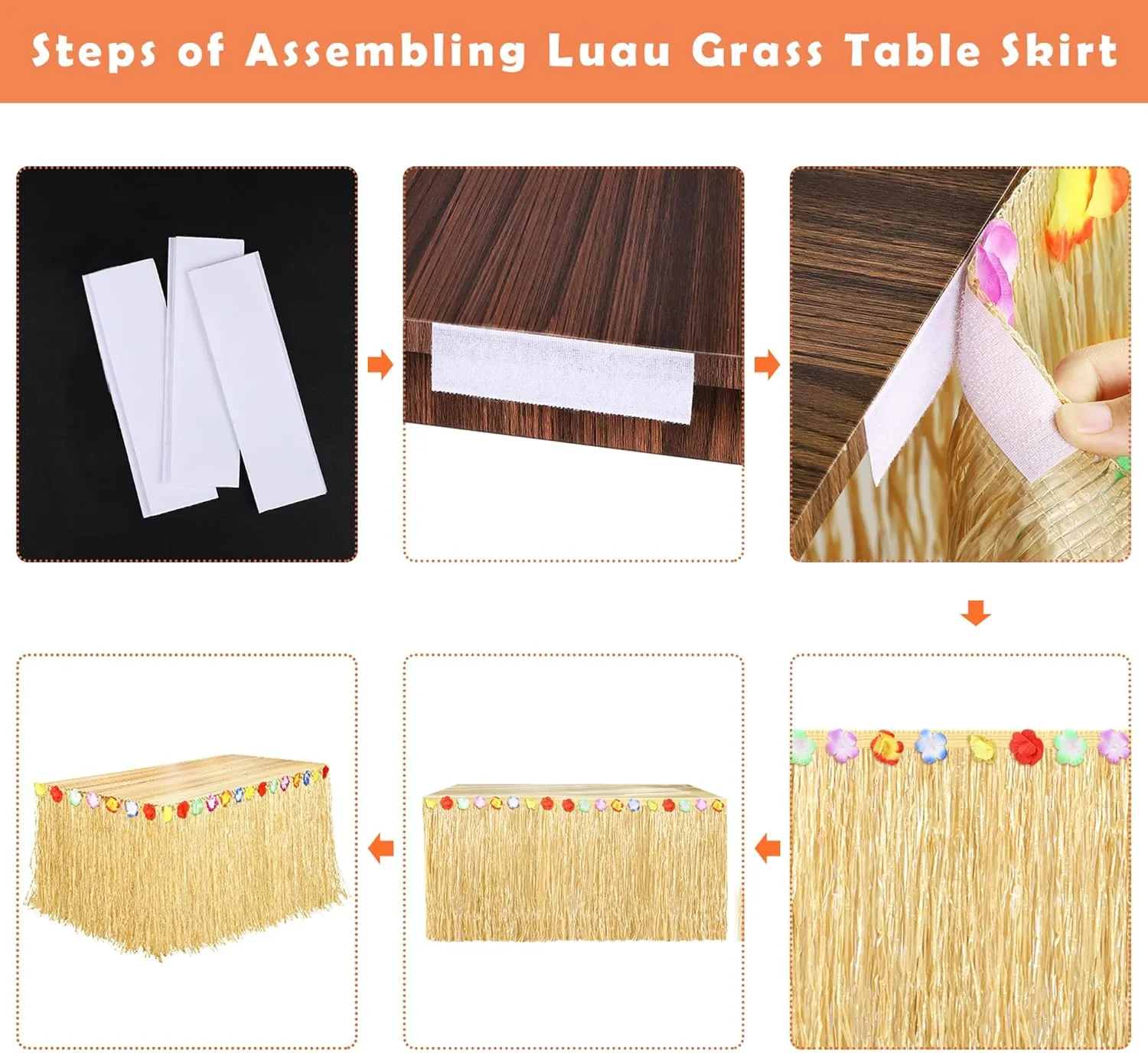 Fovths 2 Pack Luau Grass Table Skirt Natural 9 Feet x 29.5 Inch Hawaiian Table Skirt for Tropical Hawaiian Party Decorations Luau Costume Party, Straw Yellow