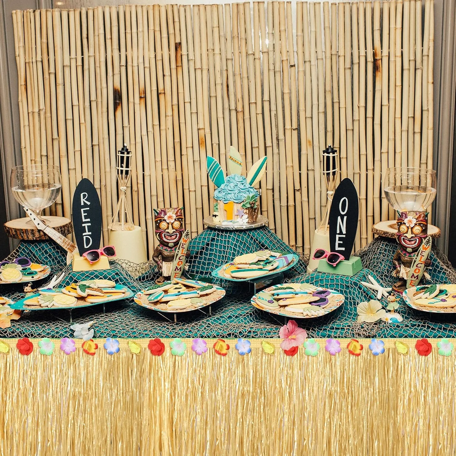 Fovths 2 Pack Luau Grass Table Skirt Natural 9 Feet x 29.5 Inch Hawaiian Table Skirt for Tropical Hawaiian Party Decorations Luau Costume Party, Straw Yellow