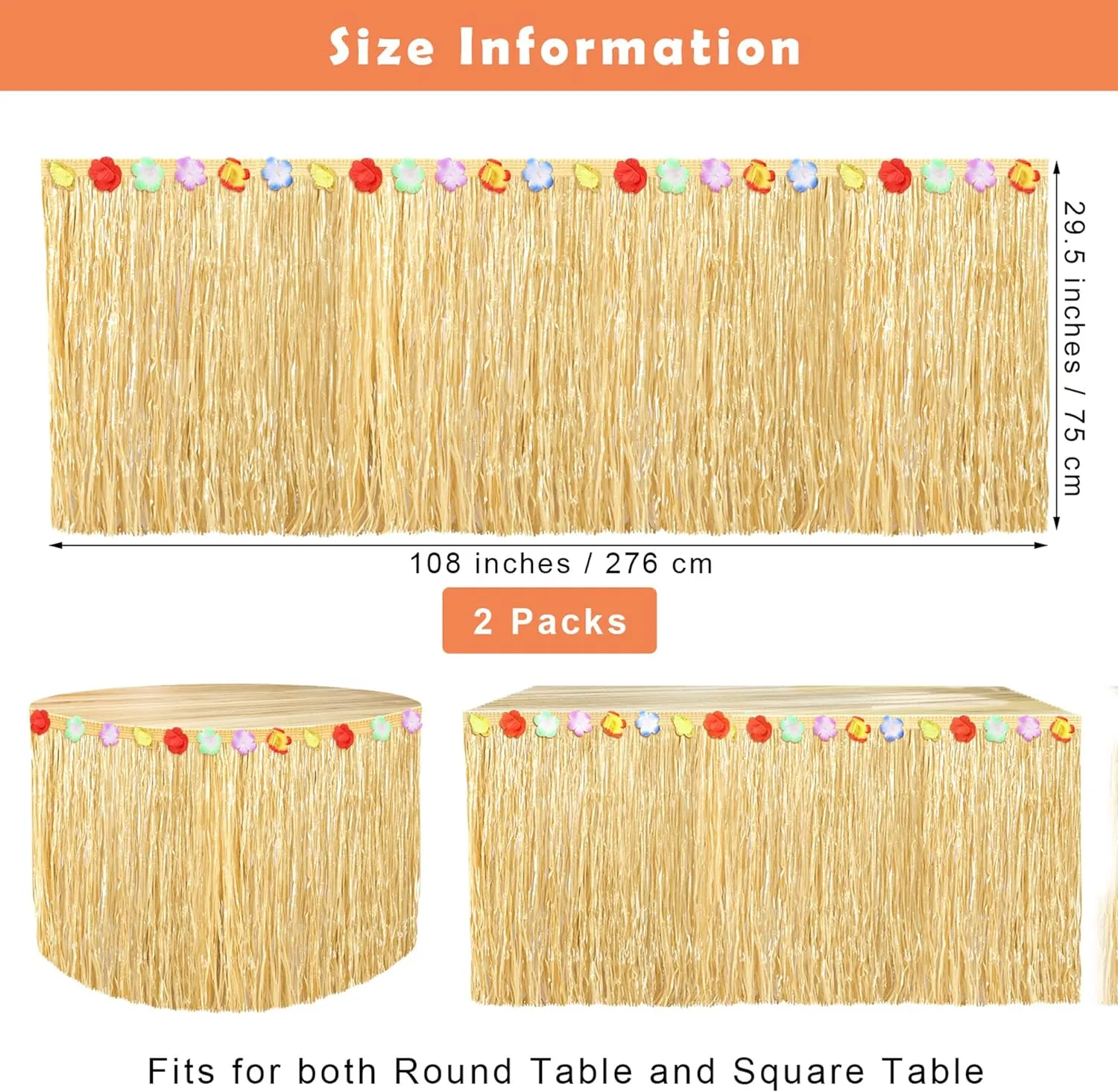 Fovths 2 Pack Luau Grass Table Skirt Natural 9 Feet x 29.5 Inch Hawaiian Table Skirt for Tropical Hawaiian Party Decorations Luau Costume Party, Straw Yellow