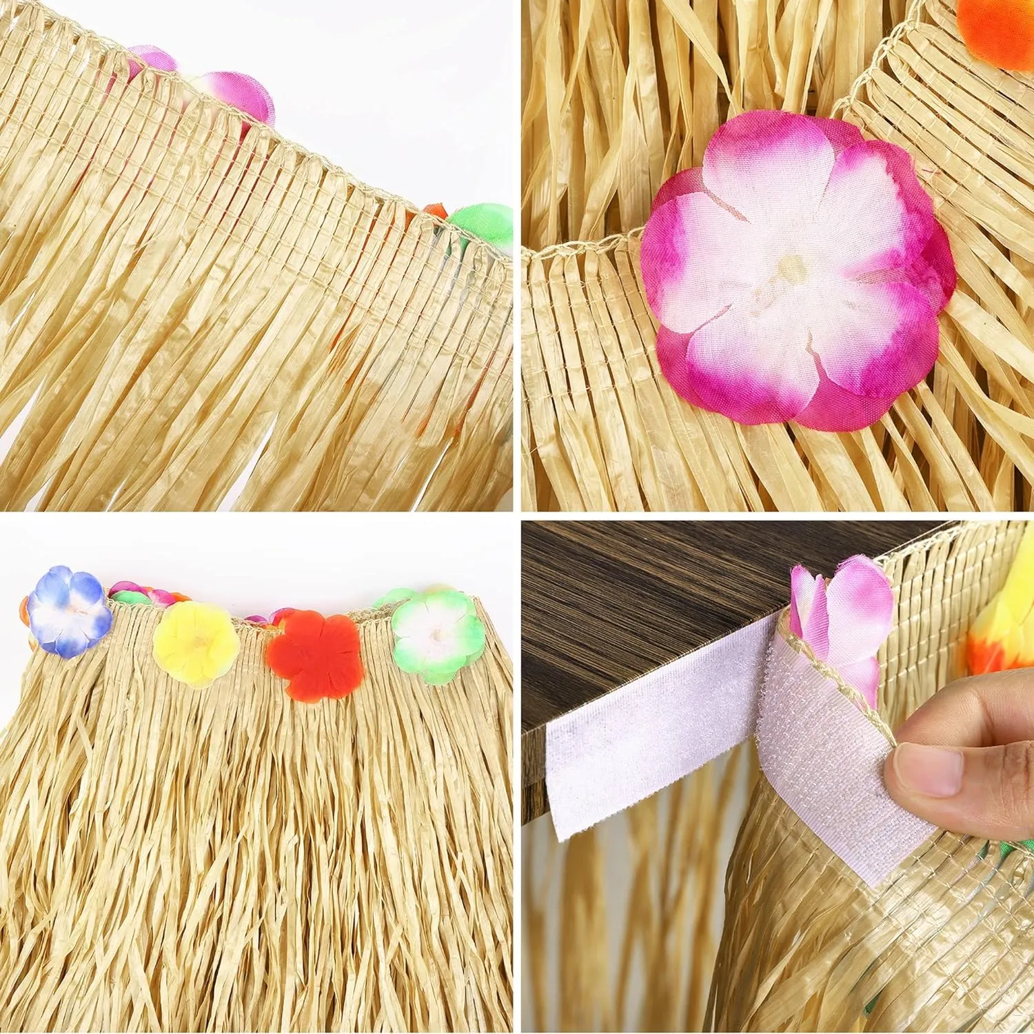 Fovths 2 Pack Luau Grass Table Skirt Natural 9 Feet x 29.5 Inch Hawaiian Table Skirt for Tropical Hawaiian Party Decorations Luau Costume Party, Straw Yellow