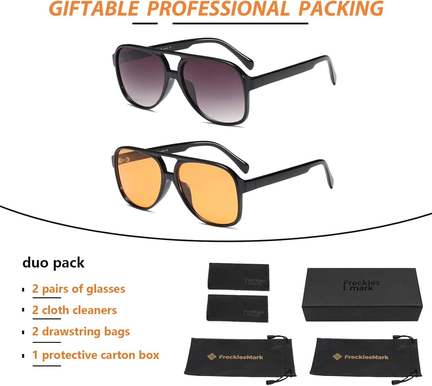 Freckles Mark Vintage Retro 70s Sunglasses for Women Men Classic Large Square Aviator Trendy Glasses