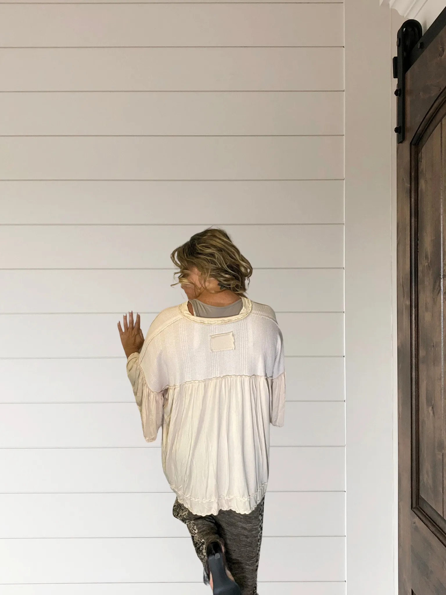 Free Beachin Oversized Short Sleeved Ruffled V-Neck Top