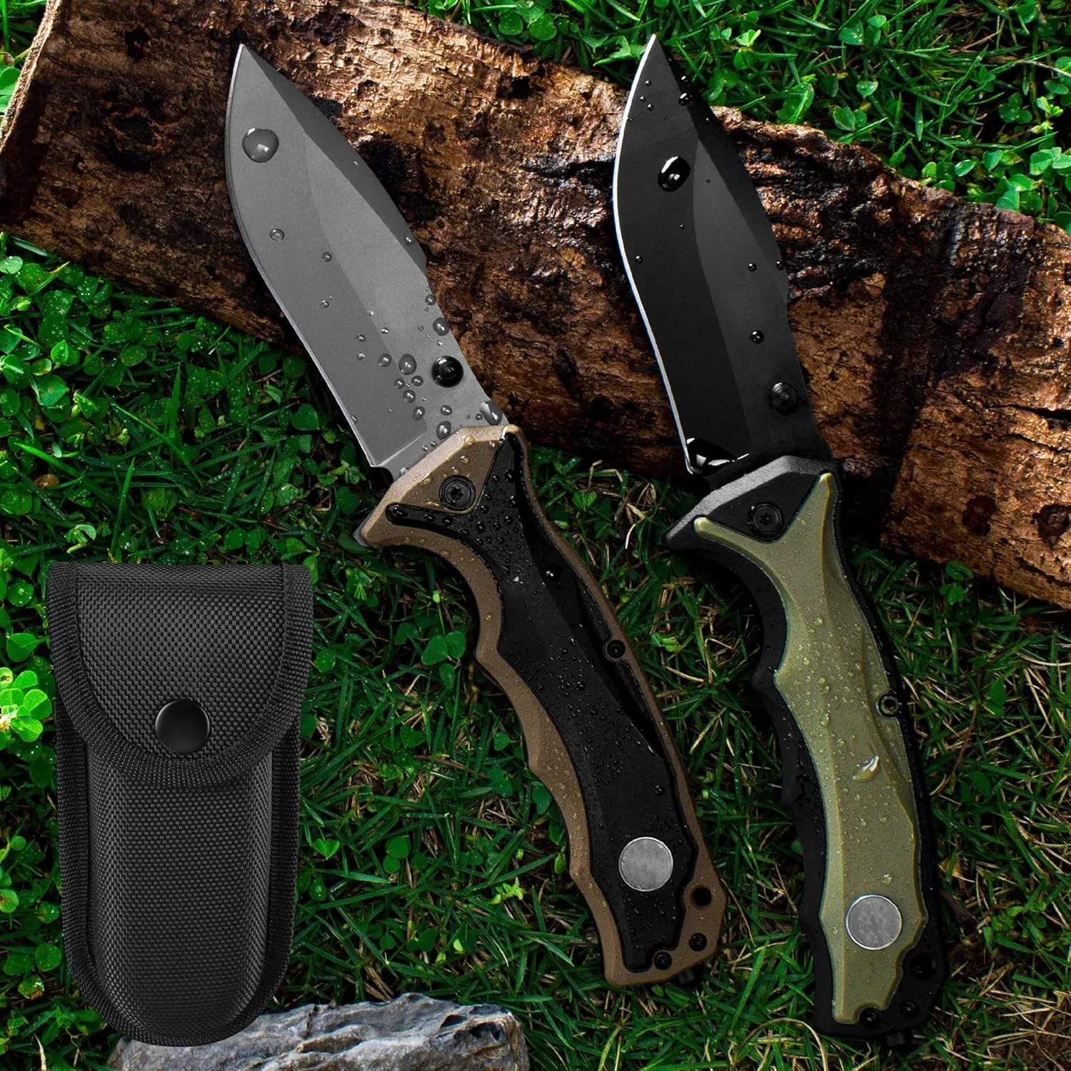 FULLHI 3.8" Folding Pocket Knife with nylon pouch, 440C Steel Blade, PP TPR Handle EDC Knife with Pocket Clip,Camping Survival Hiking Knives for Men,Women (Black)