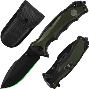 FULLHI 3.8" Folding Pocket Knife with nylon pouch, 440C Steel Blade, PP TPR Handle EDC Knife with Pocket Clip,Camping Survival Hiking Knives for Men,Women (Black)