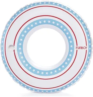 FUNBOY Star-Spangled Pool Tube – Red, White & Blue Inflatable Swim Ring with Cup Holder – Oversized Float for Adults, Premium Vinyl, 44" Wide