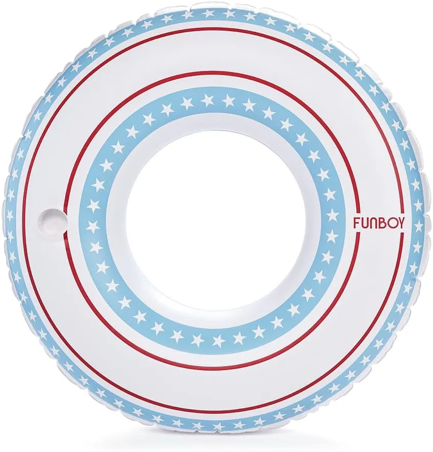 FUNBOY Star-Spangled Pool Tube – Red, White & Blue Inflatable Swim Ring with Cup Holder – Oversized Float for Adults, Premium Vinyl, 44" Wide