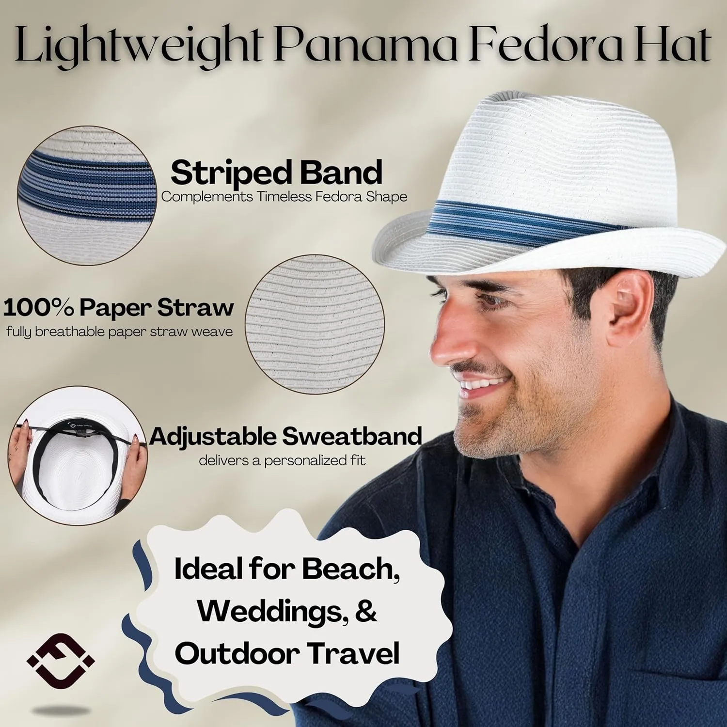 Funky Junque Straw Fedora Hat Beach Summer Short Brim Packable Sun Trilby Unisex UPF 50 