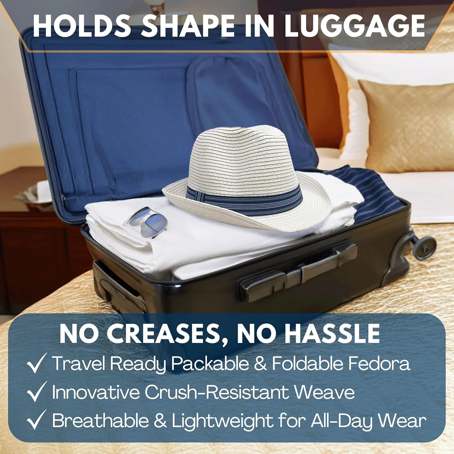Funky Junque Straw Fedora Hat Beach Summer Short Brim Packable Sun Trilby Unisex UPF 50 