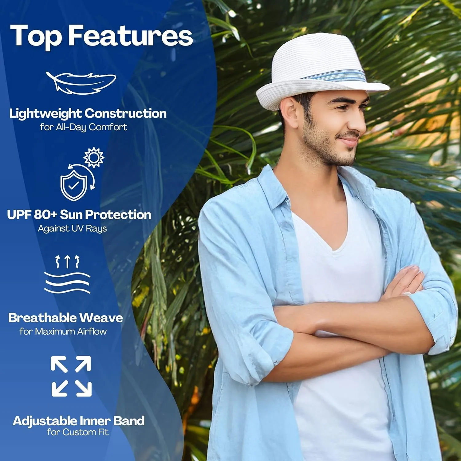 Funky Junque Straw Fedora Hat Beach Summer Short Brim Packable Sun Trilby Unisex UPF 50 