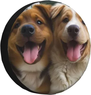 Funny Dogs Tire Cover Outdoor Waterproof Snow Sun Rain Wheel Cover Portable Wheel Bags Camper Spare Tire Cover Universal Car Tire Protectors for Trailer RV SUV