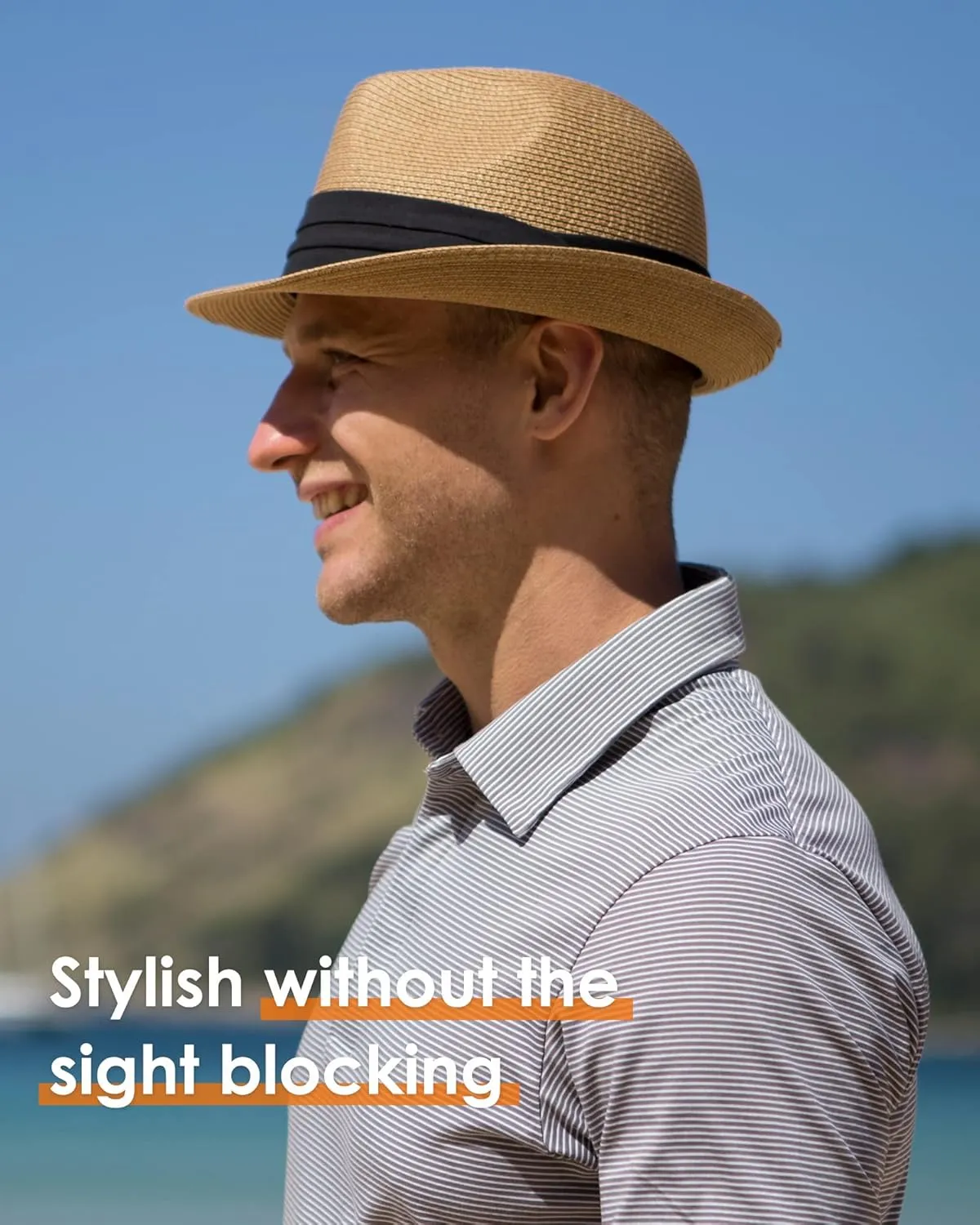 FURTALK Fedora Straw Sun Hat for Men Women Foldable Roll Up Short Brim Trilby Hat Panama Beach Hat UPF 80 