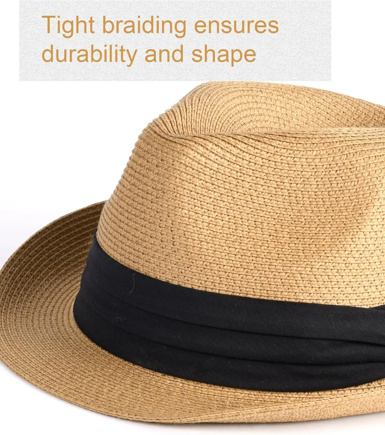 FURTALK Fedora Straw Sun Hat for Men Women Foldable Roll Up Short Brim Trilby Hat Panama Beach Hat UPF 80 