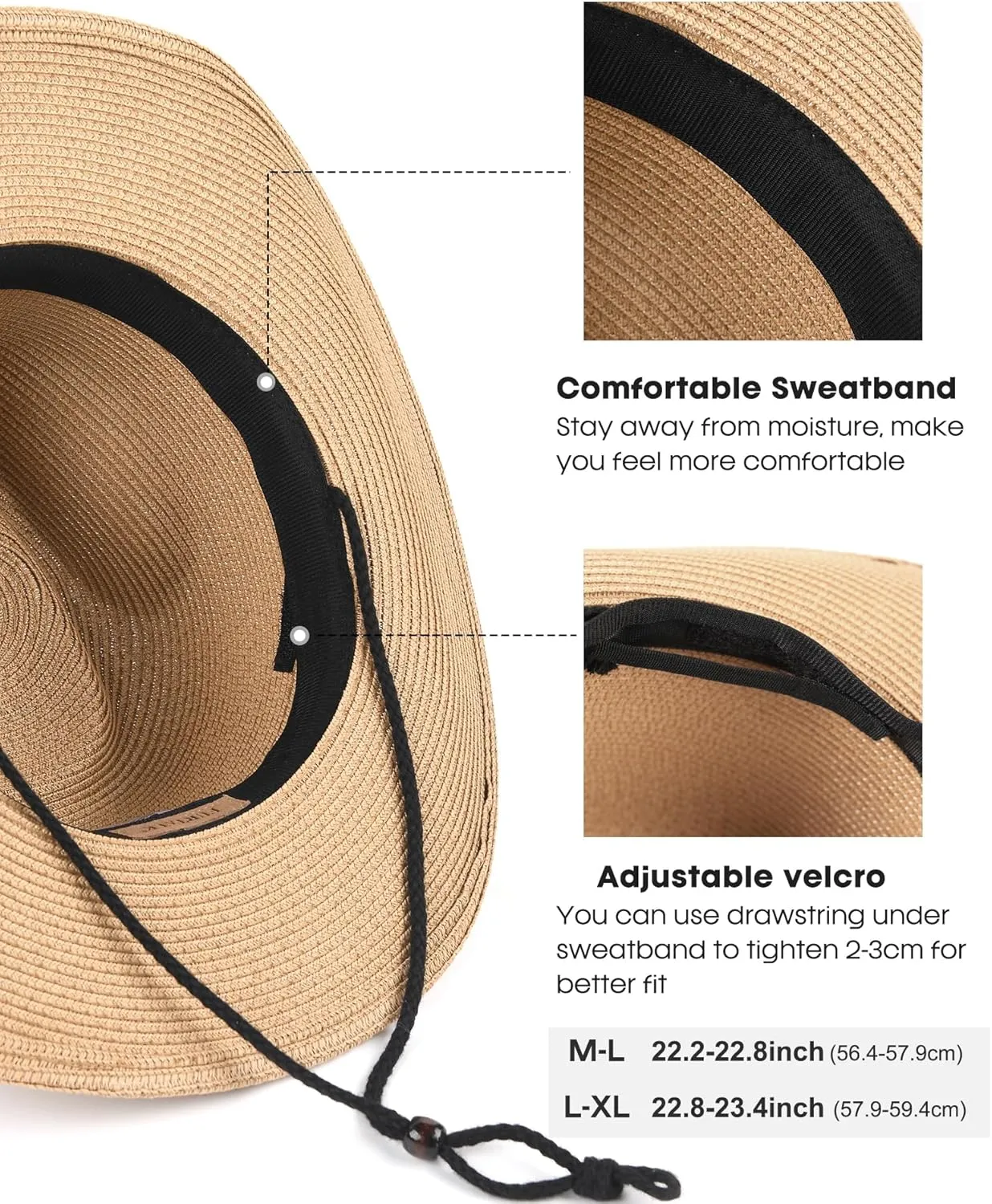 FURTALK Straw Cowboy Sun Hats for Women Men Western Cowgirl Hats with Wind Lanyard UPF 80  Beach Hat