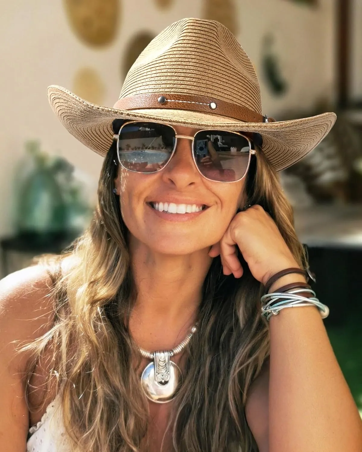 FURTALK Straw Cowboy Sun Hats for Women Men Western Cowgirl Hats with Wind Lanyard UPF 80  Beach Hat
