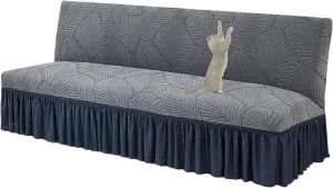 Futon Cover Cat Scratch Proof, Futon Covers Slipcover Twin Full Size, Armless Sofa Cover with Skirt, Couch Slip Covers No Arms, for Living Room (Dark Gray,Medium)