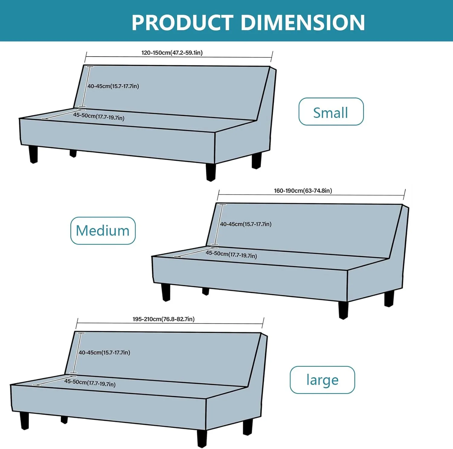 Futon Cover Cat Scratch Proof, Futon Covers Slipcover Twin Full Size, Armless Sofa Cover with Skirt, Couch Slip Covers No Arms, for Living Room (Dark Gray,Medium)