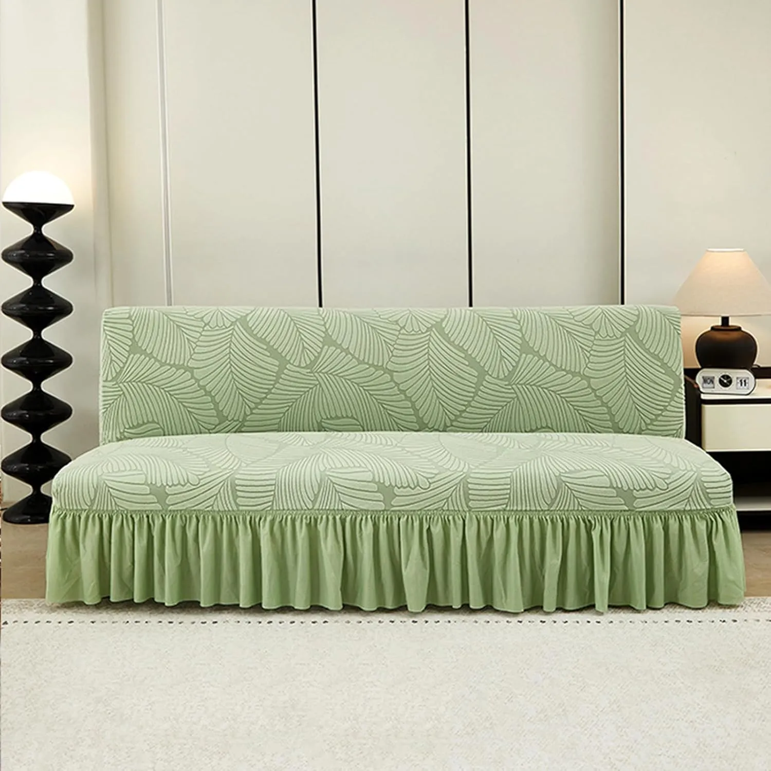 Futon Cover Cat Scratch Proof, Futon Covers Slipcover Twin Full Size, Armless Sofa Cover with Skirt, Couch Slip Covers No Arms, for Living Room (Dark Gray,Medium)