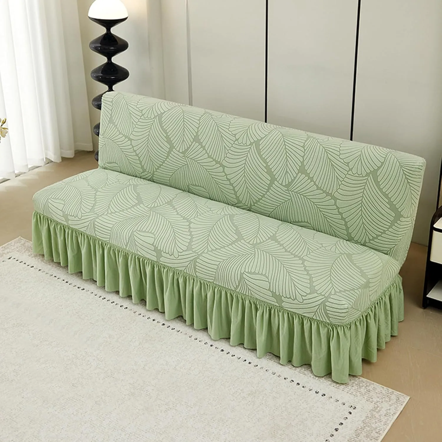 Futon Cover Cat Scratch Proof, Futon Covers Slipcover Twin Full Size, Armless Sofa Cover with Skirt, Couch Slip Covers No Arms, for Living Room (Dark Gray,Medium)