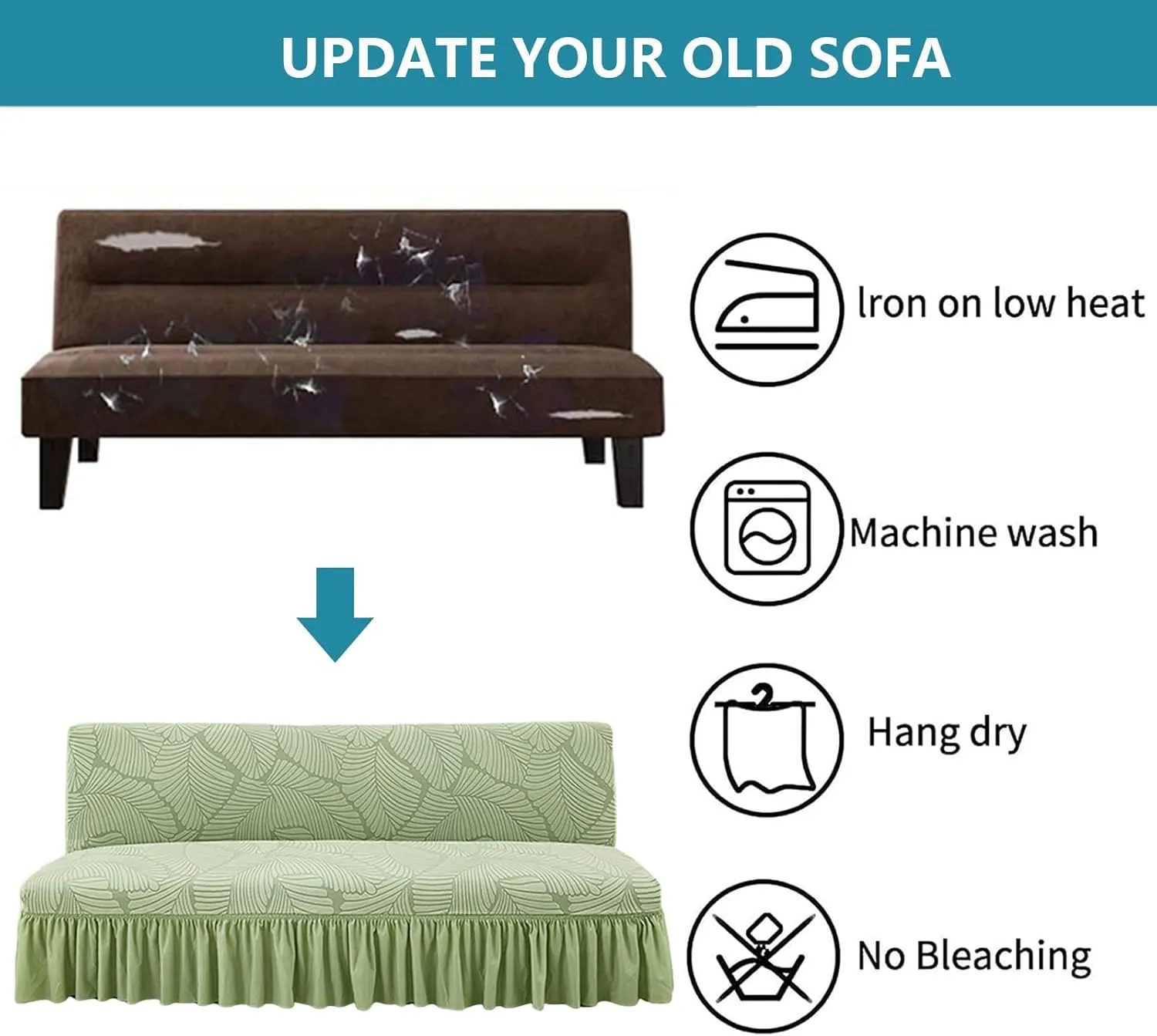 Futon Cover Cat Scratch Proof, Futon Covers Slipcover Twin Full Size, Armless Sofa Cover with Skirt, Couch Slip Covers No Arms, for Living Room (Dark Gray,Medium)