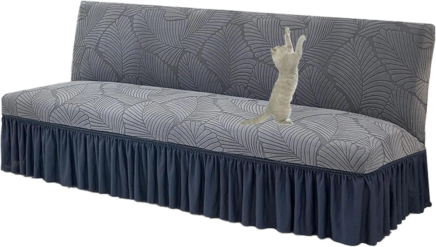 Futon Cover Cat Scratch Proof, Futon Covers Slipcover Twin Full Size, Armless Sofa Cover with Skirt, Couch Slip Covers No Arms, for Living Room (Dark Gray,Medium)