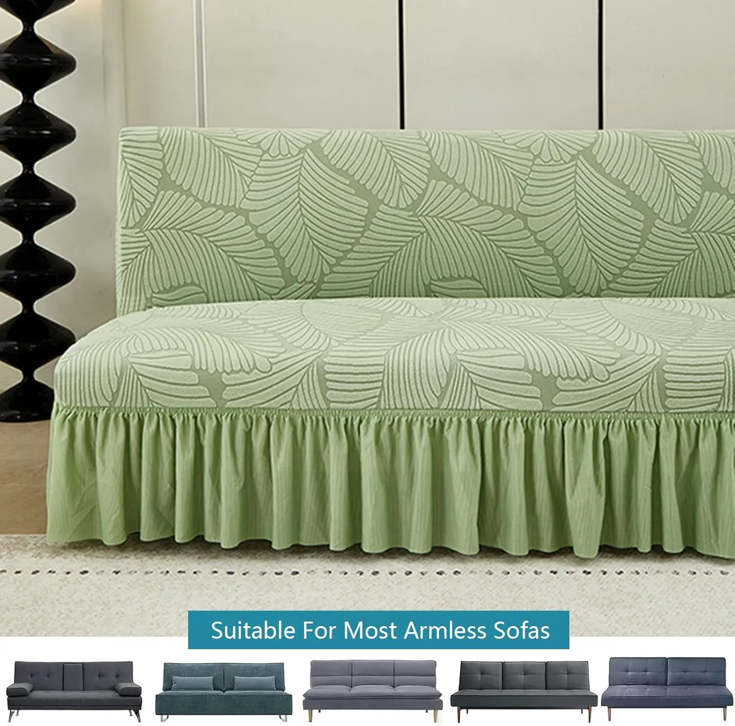 Futon Cover Cat Scratch Proof, Futon Covers Slipcover Twin Full Size, Armless Sofa Cover with Skirt, Couch Slip Covers No Arms, for Living Room (Dark Gray,Medium)
