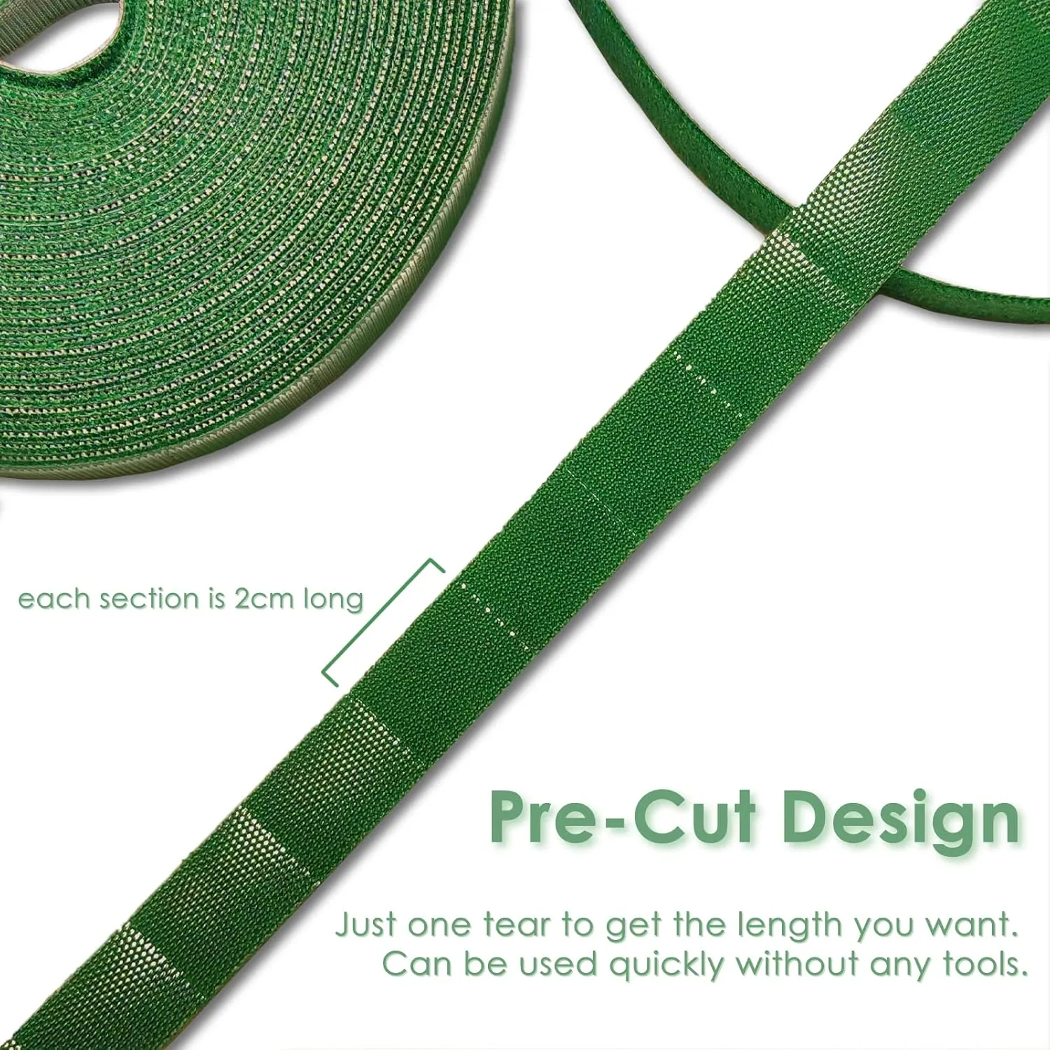 Garden Tie Green Strap Plant Supports Gentle on Plants Pre-Cut Design Tearable Reusable Sturdy Multi-Purpose for Home Garden Balcony Office (98.4ft × 0.6 inch, Green)