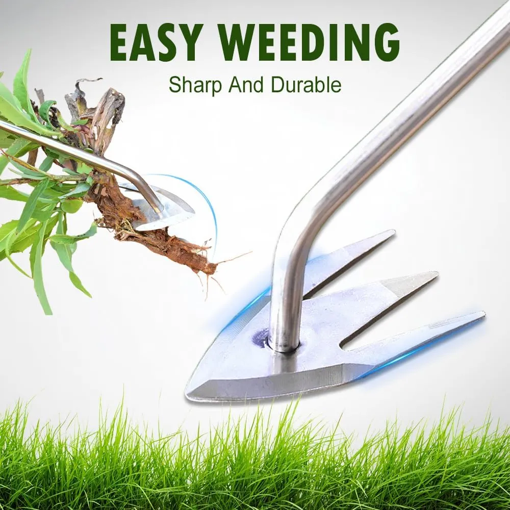 Garden Weed Pulling Tool Uprooting Weeding Tool, 2025 Upgraded Stainless Steel Manual Artifact Weed Remover Tool, 3 Teeth Portable Garden Weeding Tools for Lawn Backyard Farm (Silver)