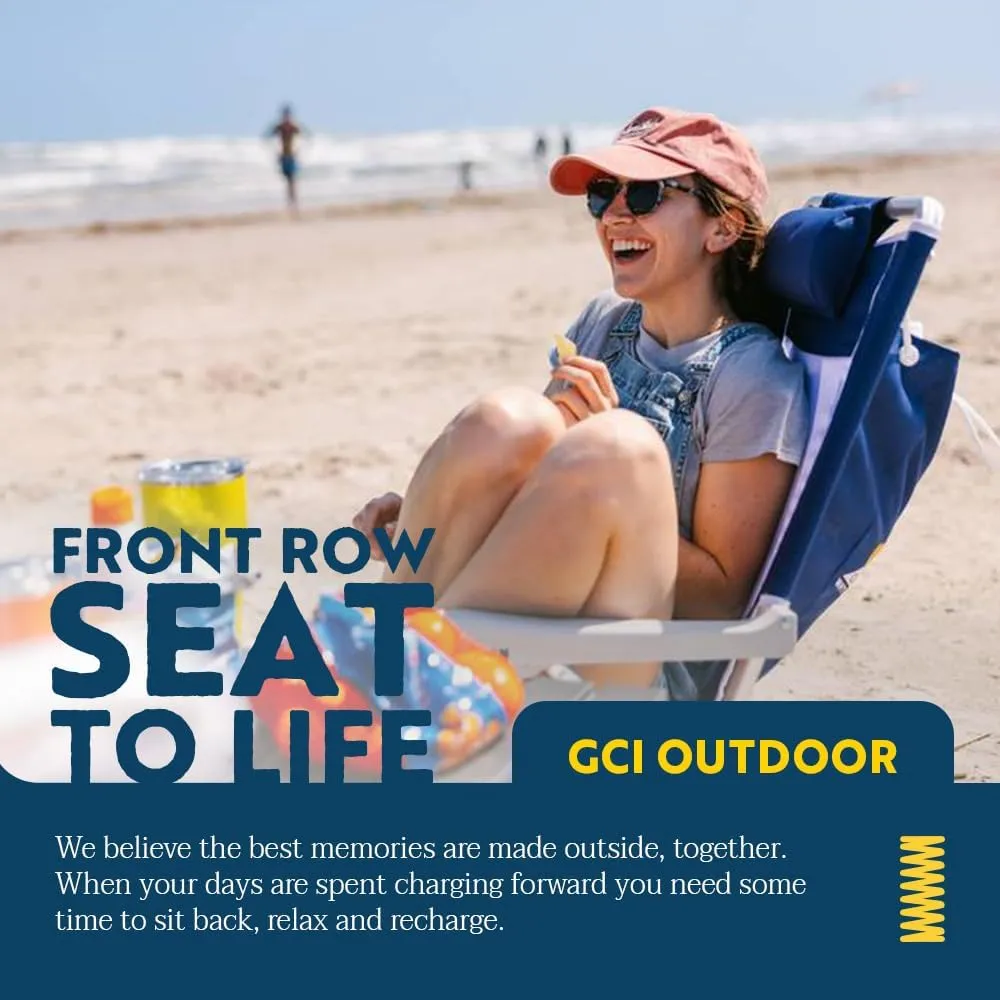 GCI OUTDOOR Backpack Beach Chair | Reclining Folding Chair with Durable Armrests, Drink Holder & Carry Straps, Perfect for Beach Trips & Picnics — Nautical Blue