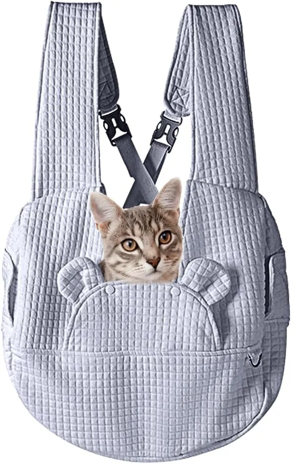 Geerlaqaly pet Bag, Waffle Pattern Portable Soft Backpack for outings, cat and Dog Travel Camping Sightseeing Cross Chest Bag, with Adjustable Side Windows, Weighing Less Than 13 pounds,Grey