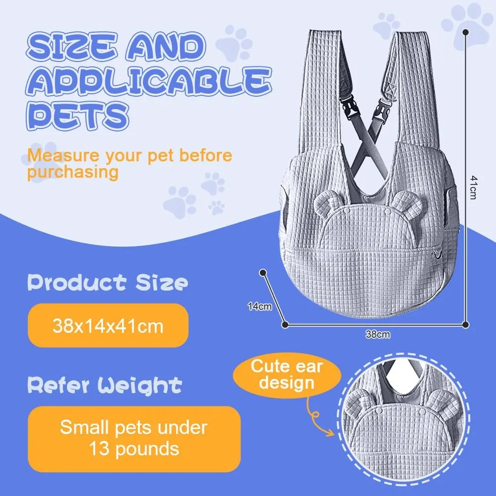 Geerlaqaly pet Bag, Waffle Pattern Portable Soft Backpack for outings, cat and Dog Travel Camping Sightseeing Cross Chest Bag, with Adjustable Side Windows, Weighing Less Than 13 pounds,Grey