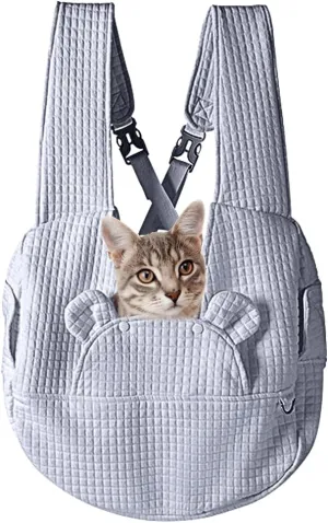 Geerlaqaly pet Bag, Waffle Pattern Portable Soft Backpack for outings, cat and Dog Travel Camping Sightseeing Cross Chest Bag, with Adjustable Side Windows, Weighing Less Than 13 pounds,Grey