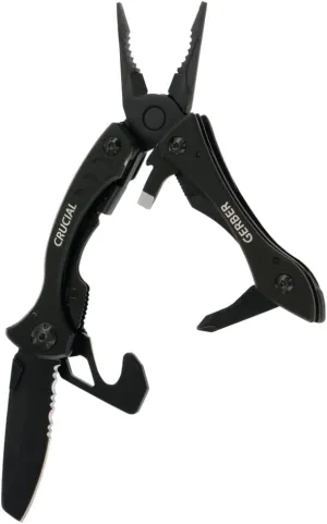 Gerber Gear Crucial EDC Multitool Pocket Knife with Clip and Strap Cutter for Camping and Survival, Black
