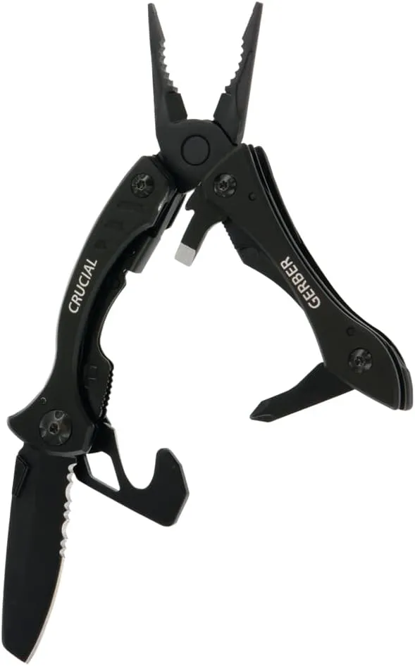 Gerber Gear Crucial EDC Multitool Pocket Knife with Clip and Strap Cutter for Camping and Survival, Black