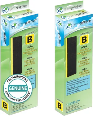 GermGuardian Filter B HEPA Pure Genuine Air Purifier Filter, Removes 99.97% of Pollutants, Wildfire Smoke, Odors, for AC4825, AC4300, AC4900, AC4880, AC4850, CDAP4500, 2-Pack, Black/Yellow, FLT48252PK