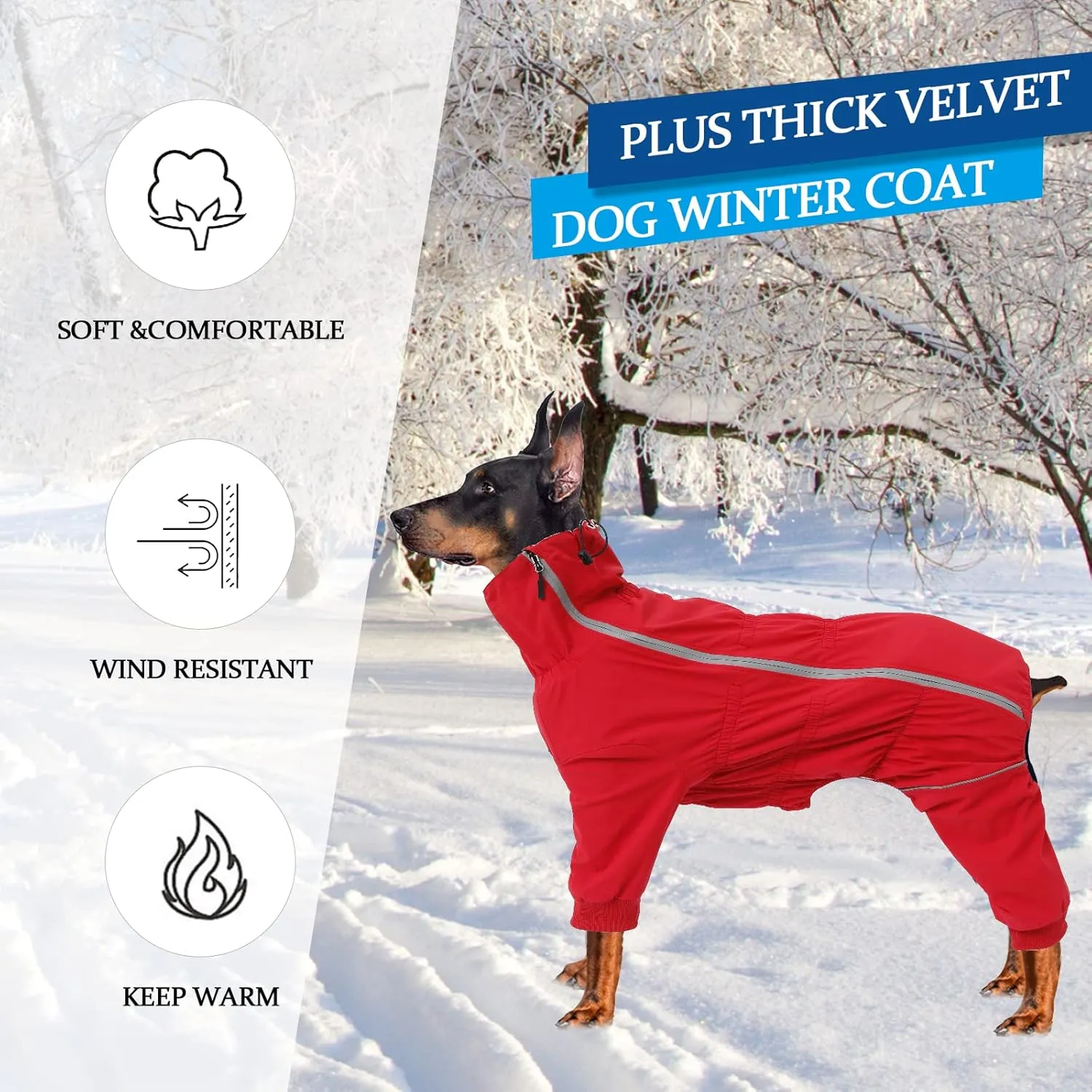 Geyecete Dog Zip Up Dog Coat with Legs Comfort-Waterproof Jacket Reflective Safety,Elasticity Pet Jacket for Large Medium and Small Dogs Puppy Four Legs-Red-M