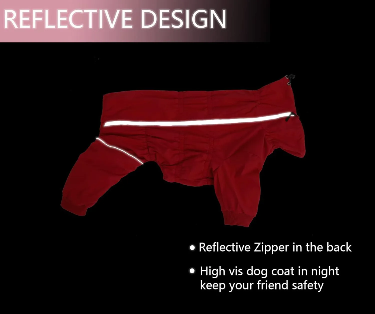 Geyecete Dog Zip Up Dog Coat with Legs Comfort-Waterproof Jacket Reflective Safety,Elasticity Pet Jacket for Large Medium and Small Dogs Puppy Four Legs-Red-M