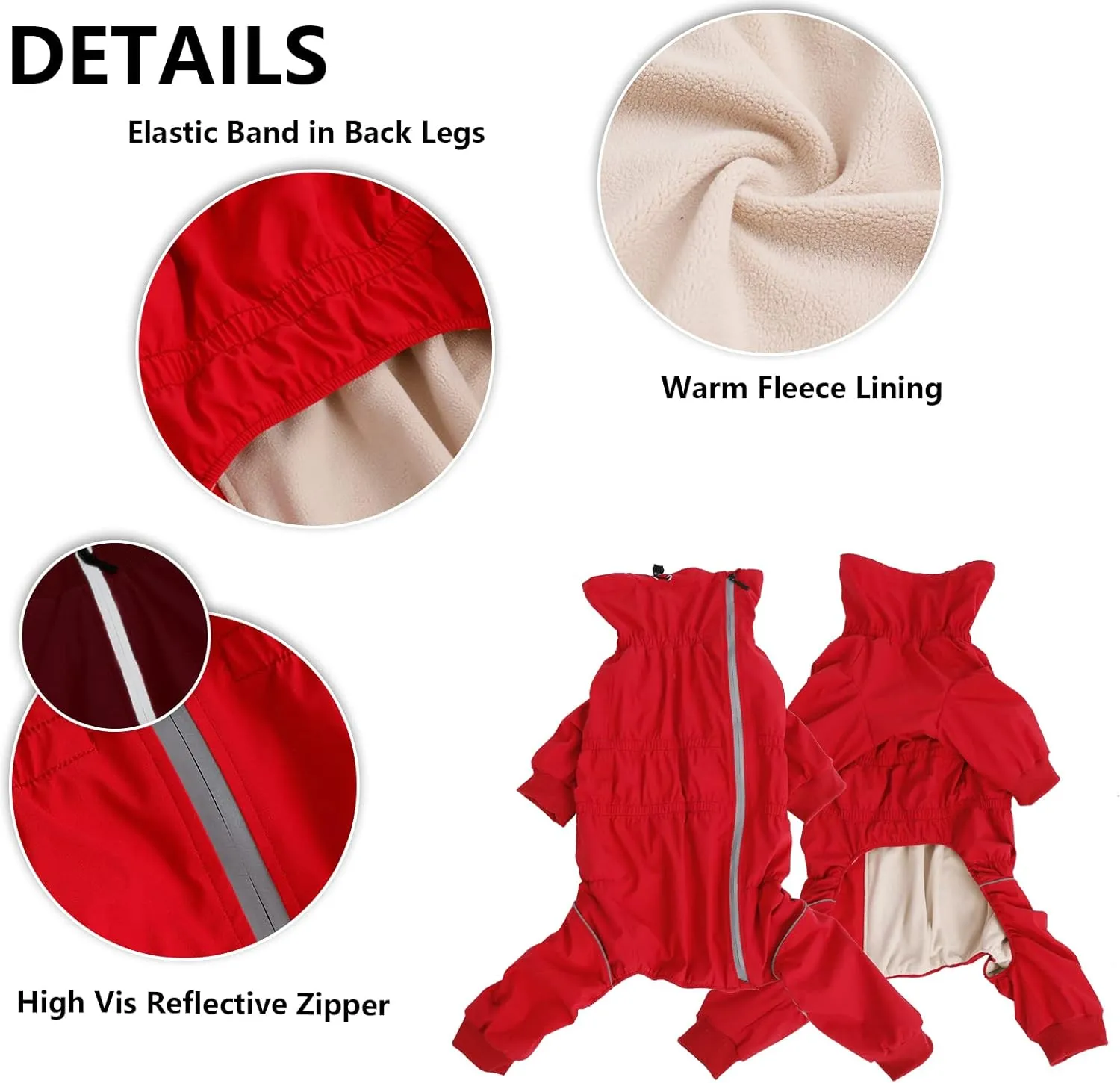 Geyecete Dog Zip Up Dog Coat with Legs Comfort-Waterproof Jacket Reflective Safety,Elasticity Pet Jacket for Large Medium and Small Dogs Puppy Four Legs-Red-M