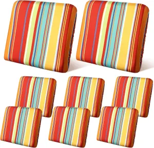 Geyoga 8 Pcs Rainbow Stripes Patio Stretch Sofa Cushion Covers Outdoor Cushion Slipcovers Replacement Waterproof Seat Covers Washable Chair Protector for Pets for Patio Sofa Furniture Garden
